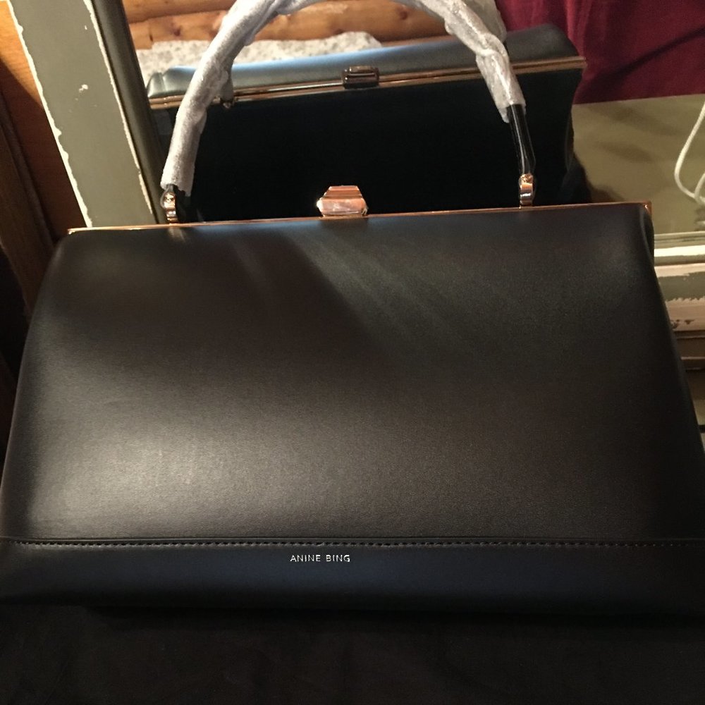 Anine Bing Black Leather Top Handle Bag